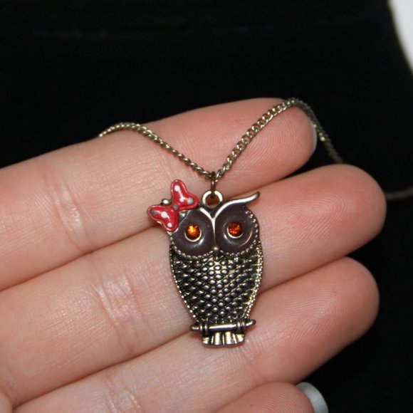 Beautiful gold and red girl owl necklace
